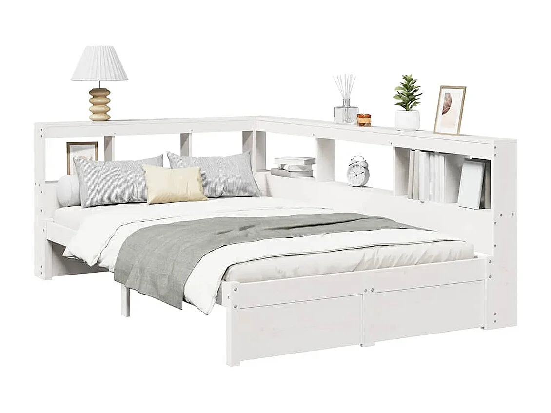 Lit bibliothèque sans matelas blanc 90x190cm bois de pin massif