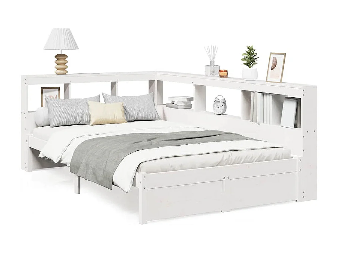 Lit bibliothèque sans matelas blanc 90x190cm bois de pin massif