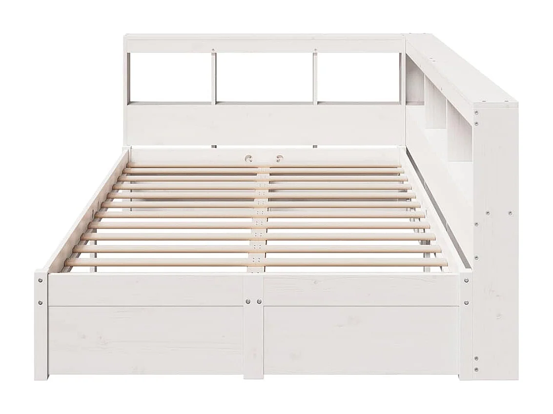 Lit bibliothèque sans matelas blanc 90x190cm bois de pin massif