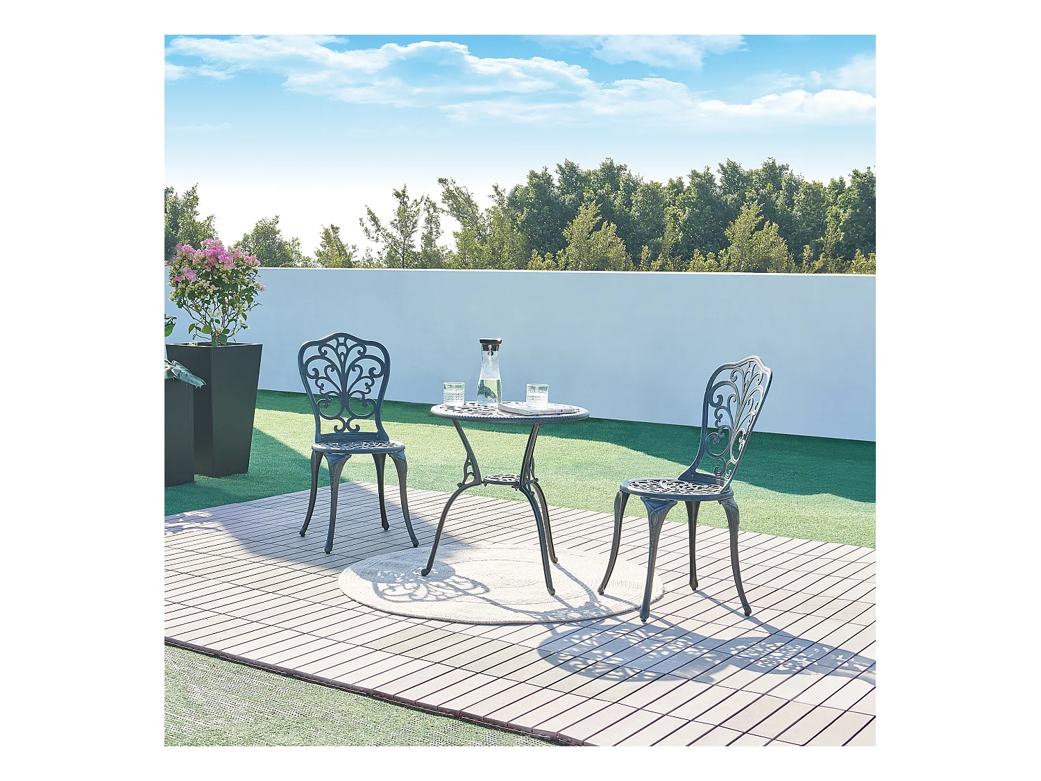 Set de bistrot de jardin Lupsam gris foncé avec patine verte casa.pro