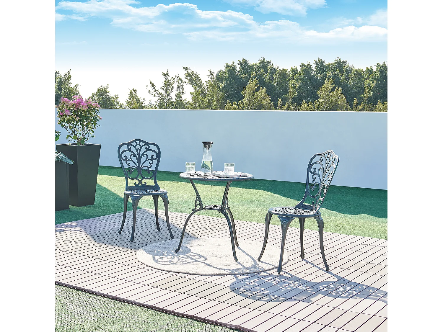 Set de bistrot de jardin Lupsam gris foncé avec patine verte casa.pro