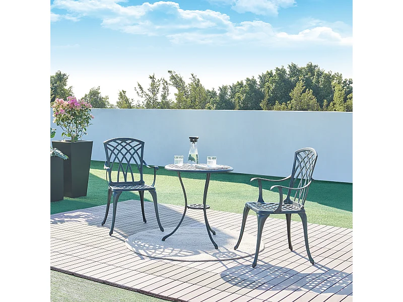 Set de bistrot de jardin Vena gris foncé avec patine verte casa.pro