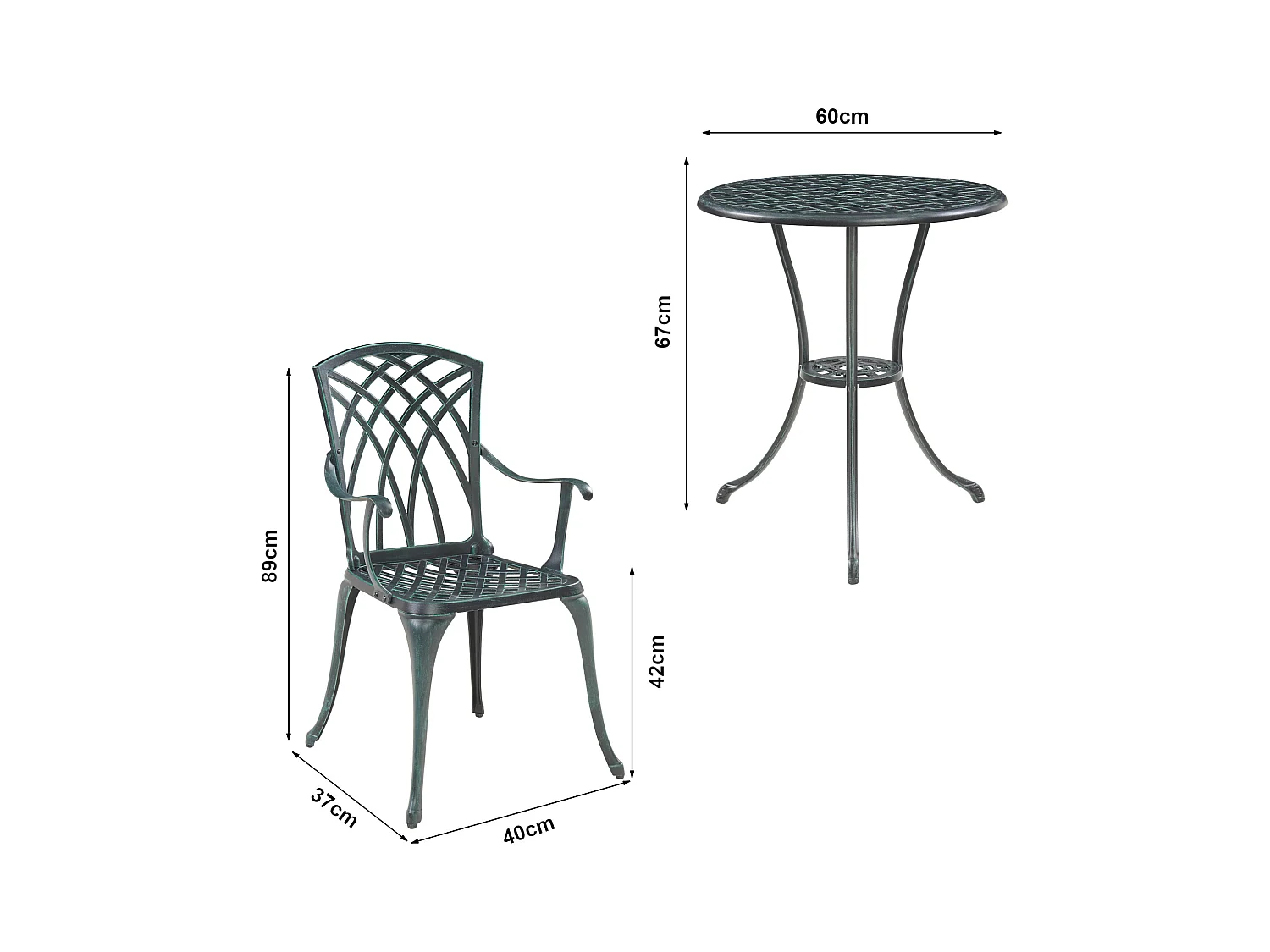 Set de bistrot de jardin Vena gris foncé avec patine verte casa.pro