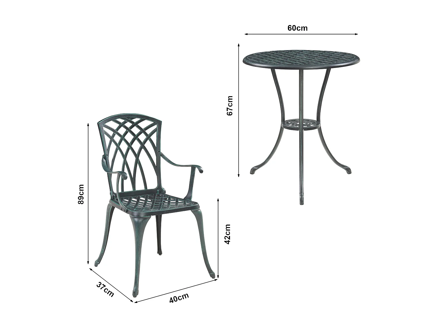 Set de bistrot de jardin Vena gris foncé avec patine verte casa.pro