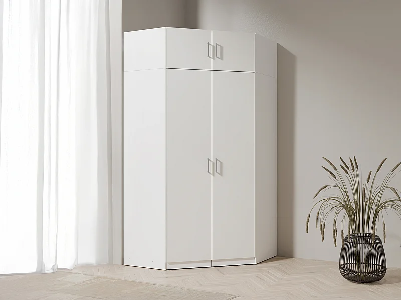 Eckkleiderschrank mit 2 Türen + Aufsatz - 117 cm - Weiß - BELOMY