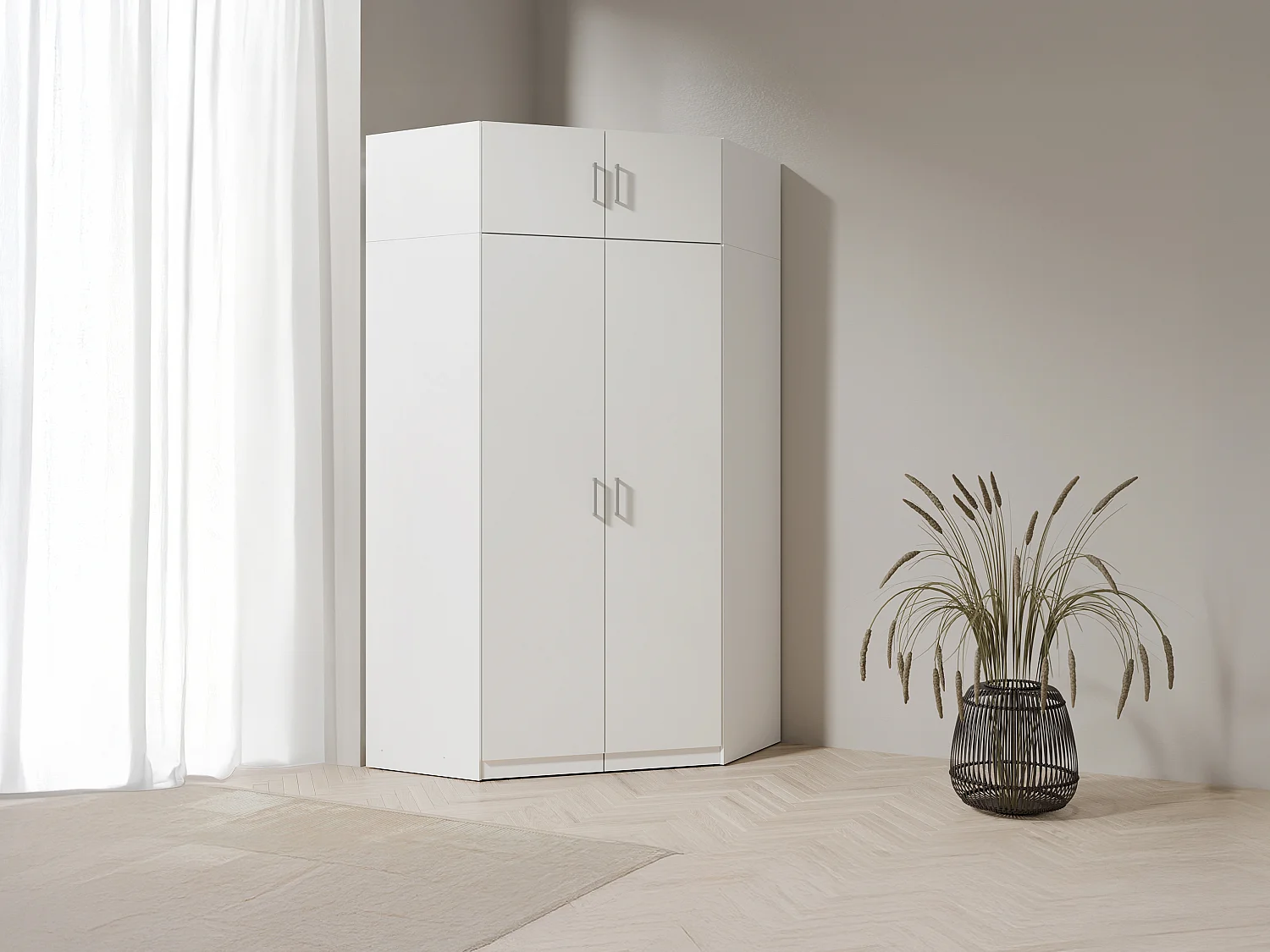 Armoire d'angle 2 portes - L117 cm - Blanc + Réhausse - BELOMY