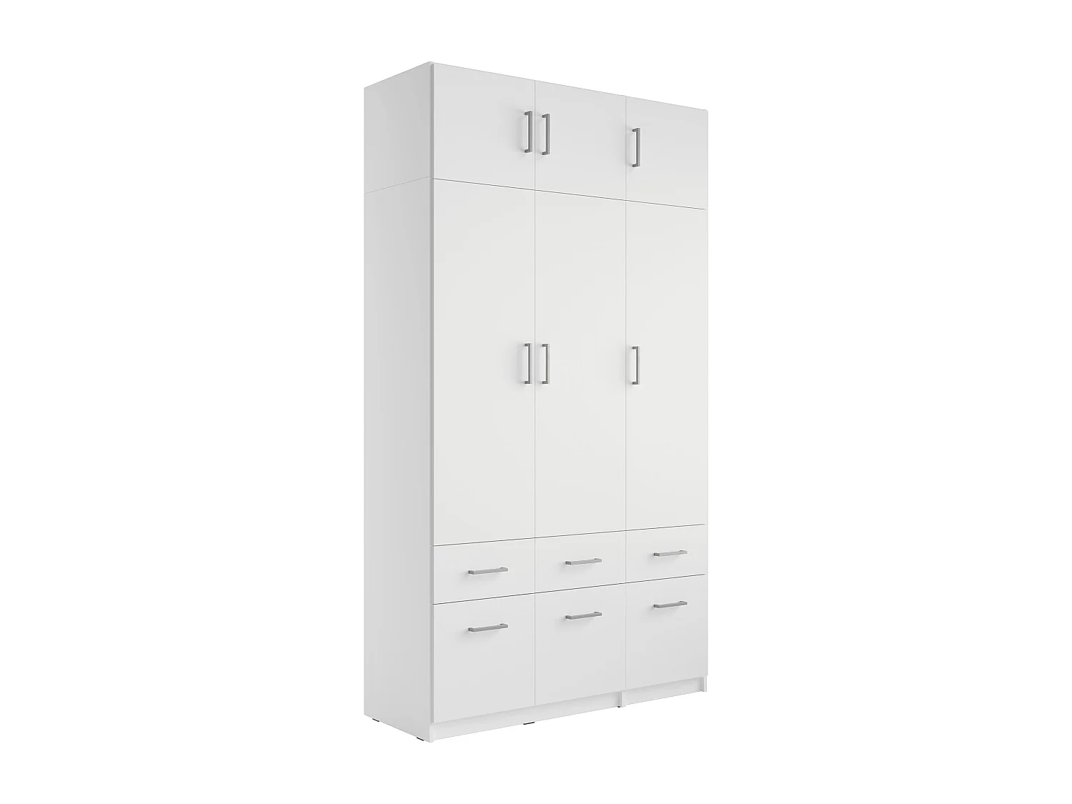 Armoire 3 portes et 6 tiroirs - L136 cm - Blanc + Réhausse - BELOMY
