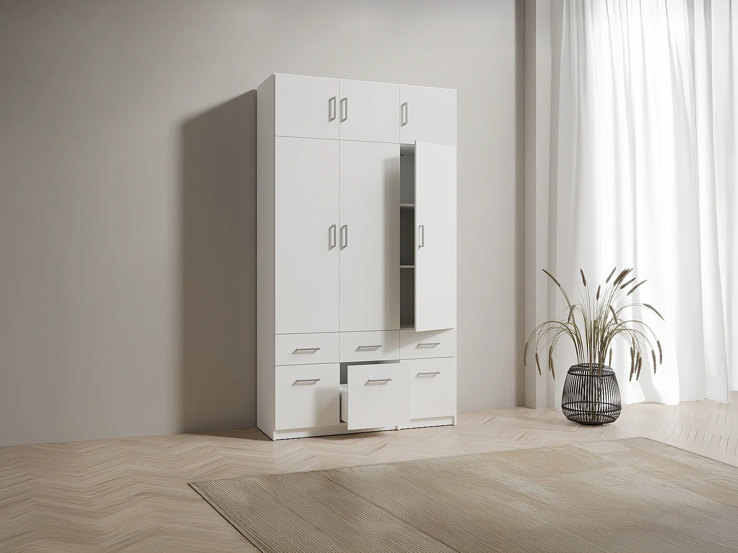 Guarda-roupa 3 portas e 6 gavetas C136 cm branco + extensões - BELOMY