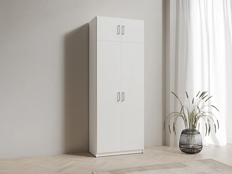 Kleiderschrank mit 2 Türen + Aufsatz - 92 cm - Weiß - BELOMY