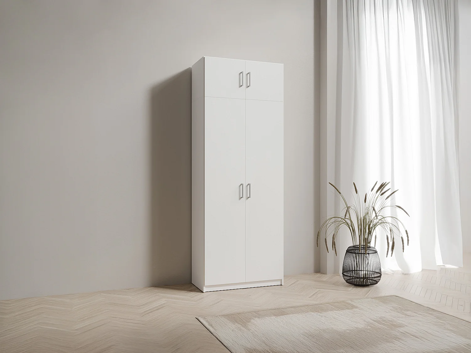 Armoire 2 portes - L92 cm - Blanc + Réhausse - BELOMY