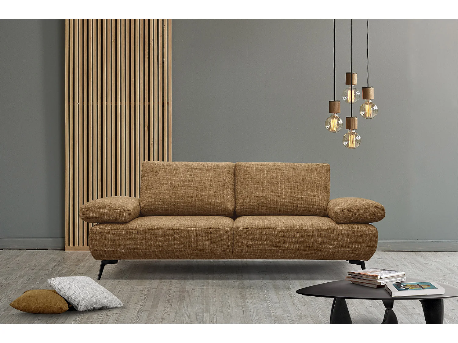 Canapé droit 3 places tissu brun clair - MELLO