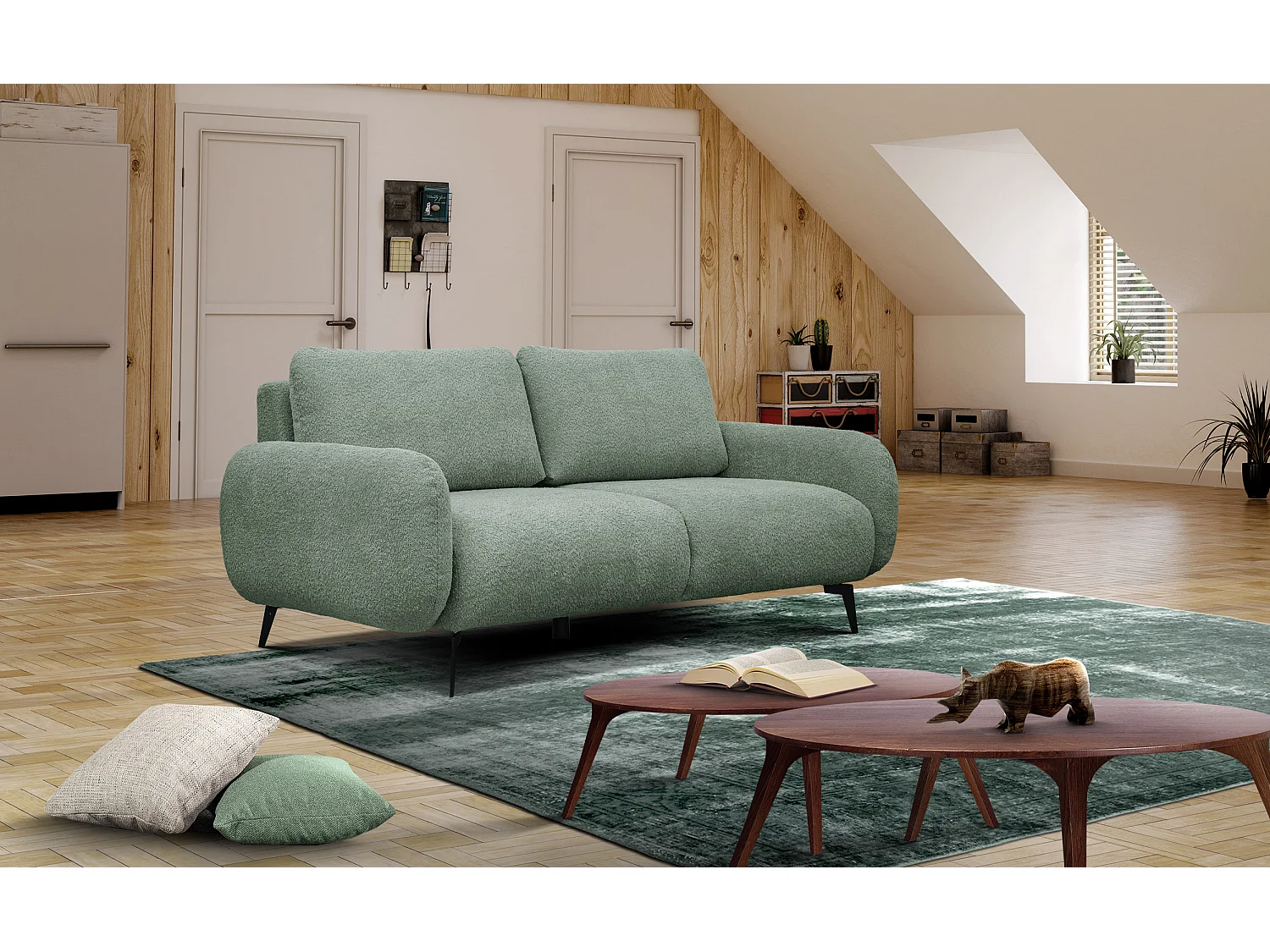 FEBE Sofa 3-Sitzer, salbeigrün