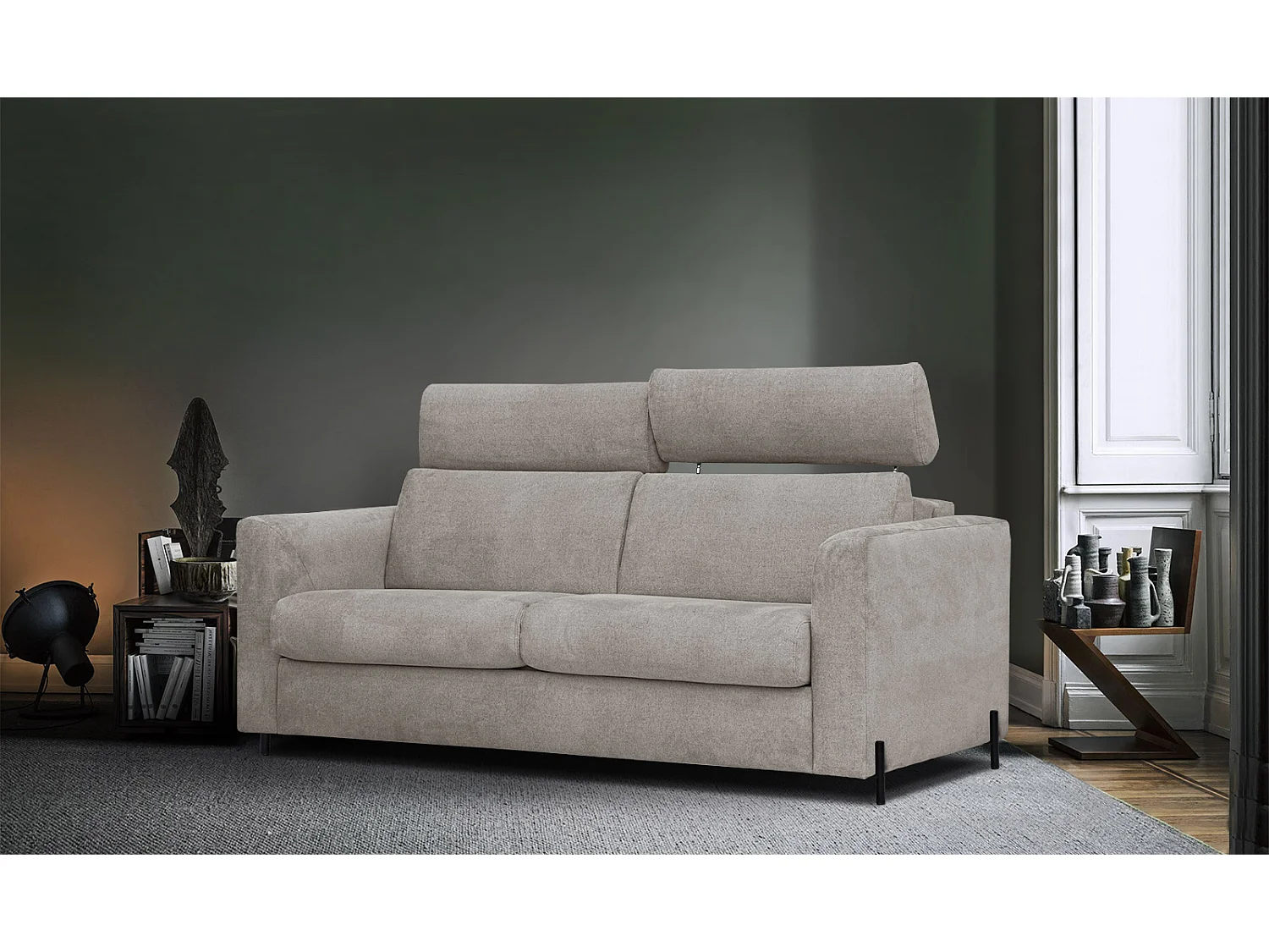 MEZO Sofa 3-Sitzer mit Schlaffunktion und verstellbare Kopfstützen, taupe
