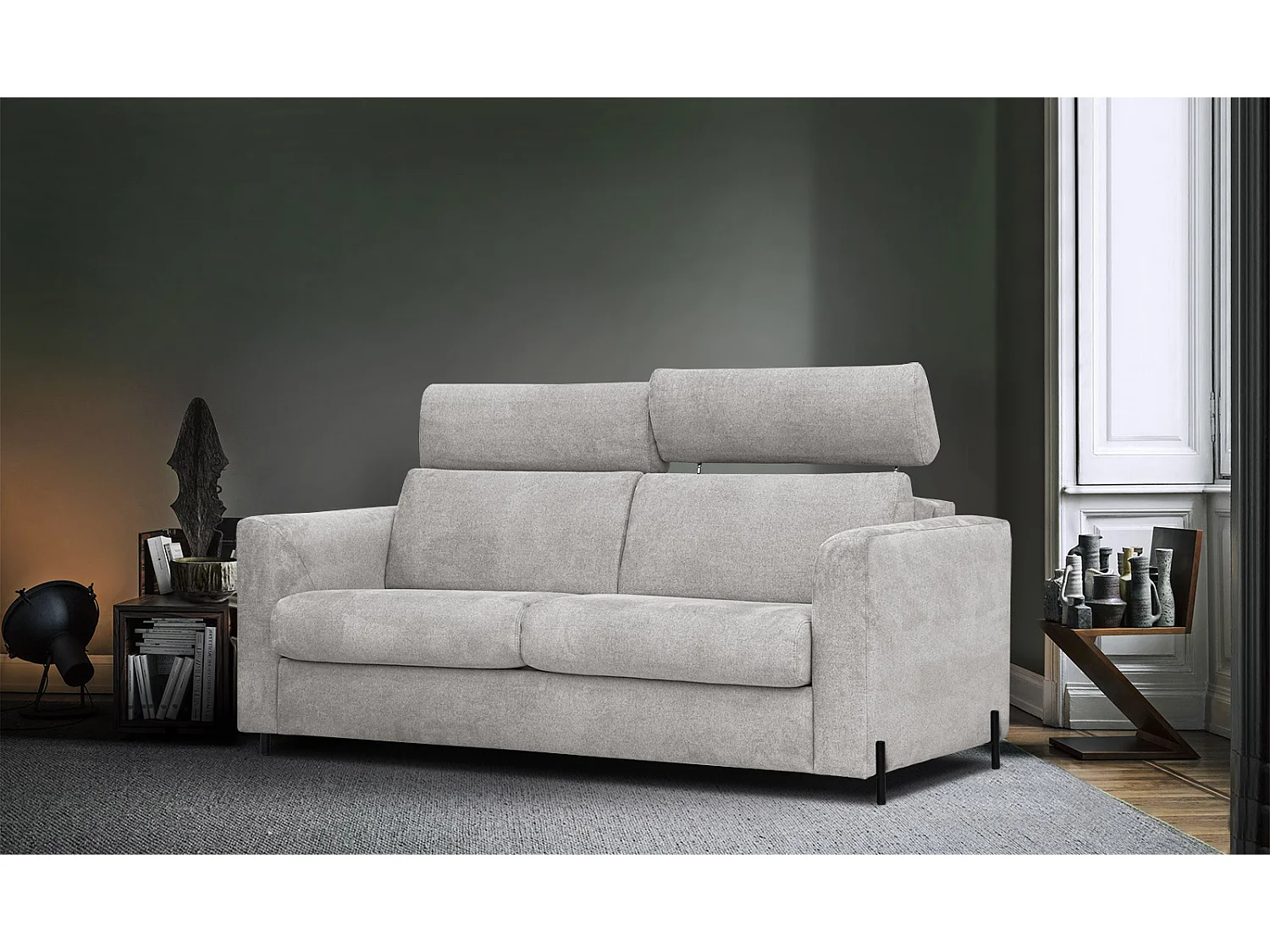 MEZO Sofa 3-Sitzer mit Schlaffunktion und verstellbare Kopfstützen, creme