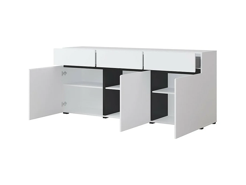 Buffet coloris blanc et noir 180cm collection HAVANA. Bahut  design avec 3 portes et 3 tiroirs.