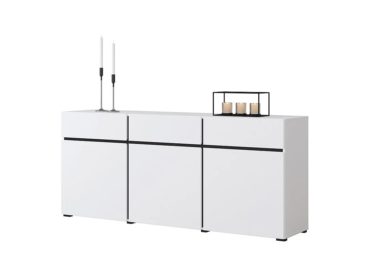 Buffet coloris blanc et noir 180cm collection HAVANA. Bahut  design avec 3 portes et 3 tiroirs.