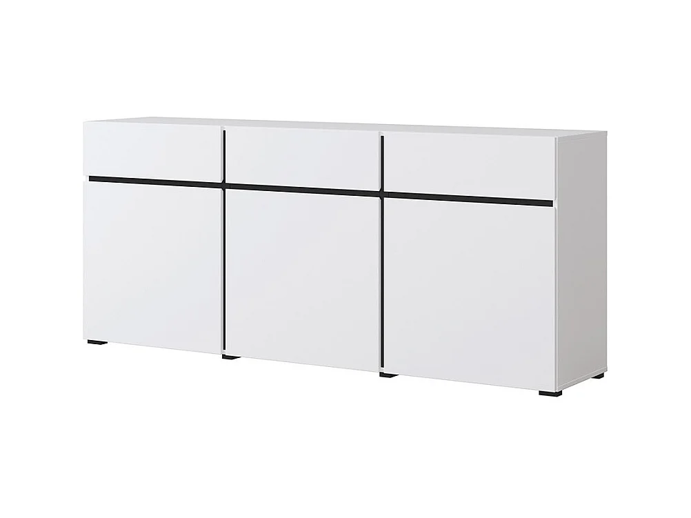 Buffet coloris blanc et noir 180cm collection HAVANA. Bahut  design avec 3 portes et 3 tiroirs.