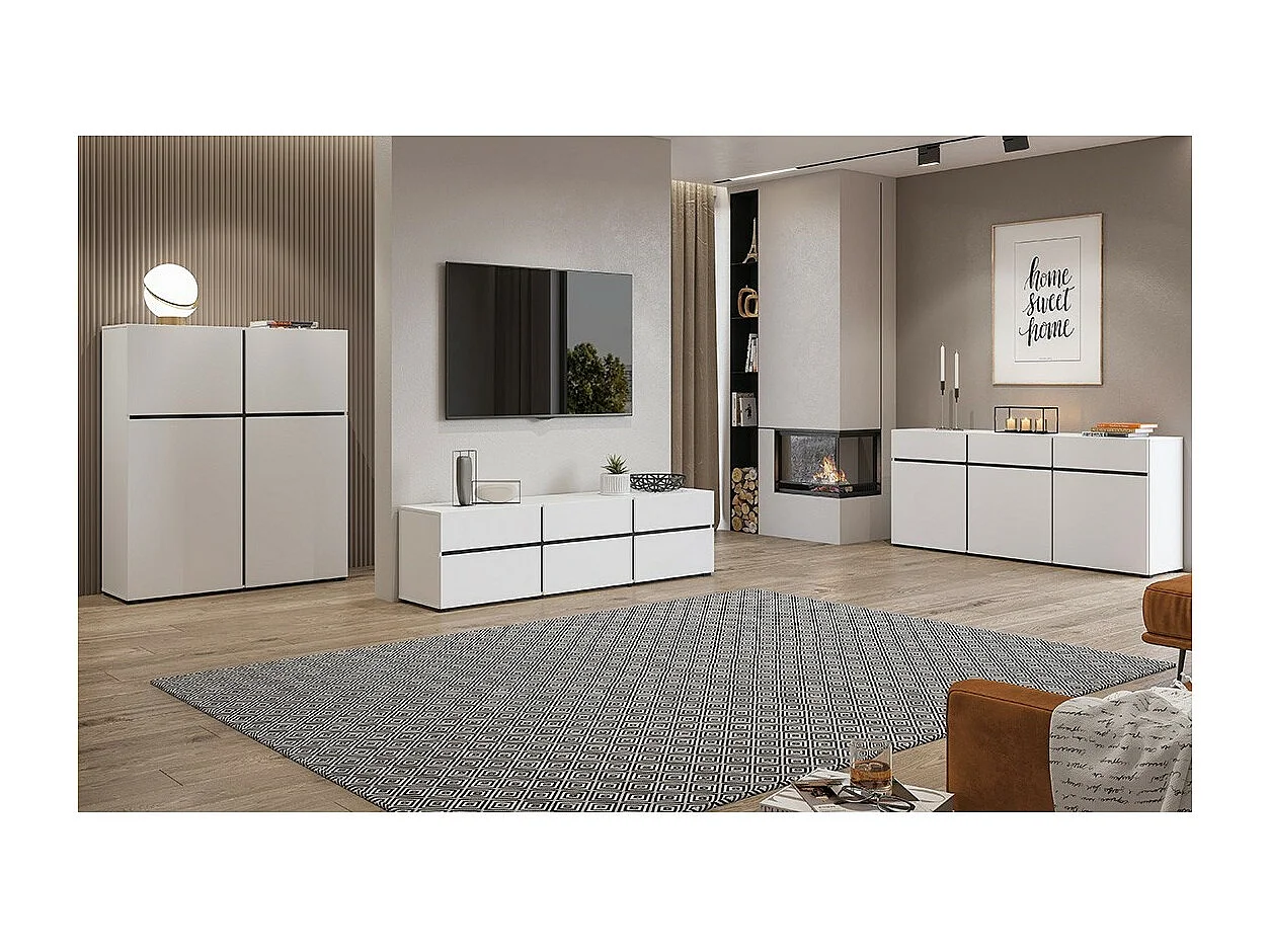 Buffet coloris blanc et noir 180cm collection HAVANA. Bahut  design avec 3 portes et 3 tiroirs.
