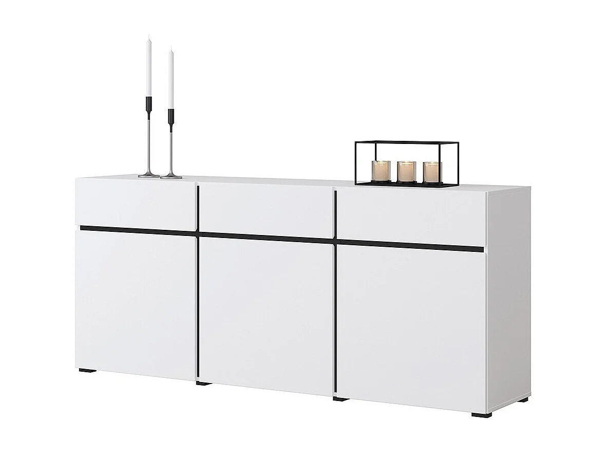 Buffet coloris blanc et noir 180cm collection HAVANA. Bahut  design avec 3 portes et 3 tiroirs.