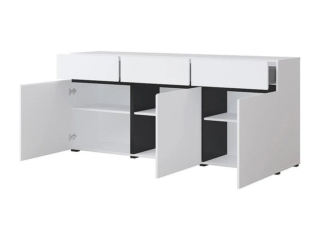 Buffet in wit en zwart 180cm collectie HAVANA. Design dressoir met 3 deuren en 3 laden.