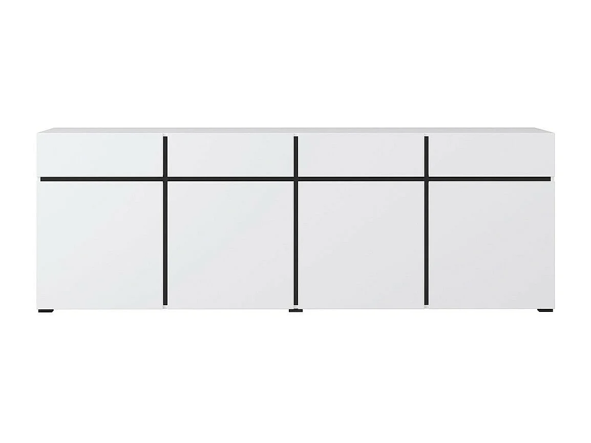 Buffet XL color blanco y negro 225cm colección HAVANA. Aparador de diseño con 4 puertas y 4 cajones.