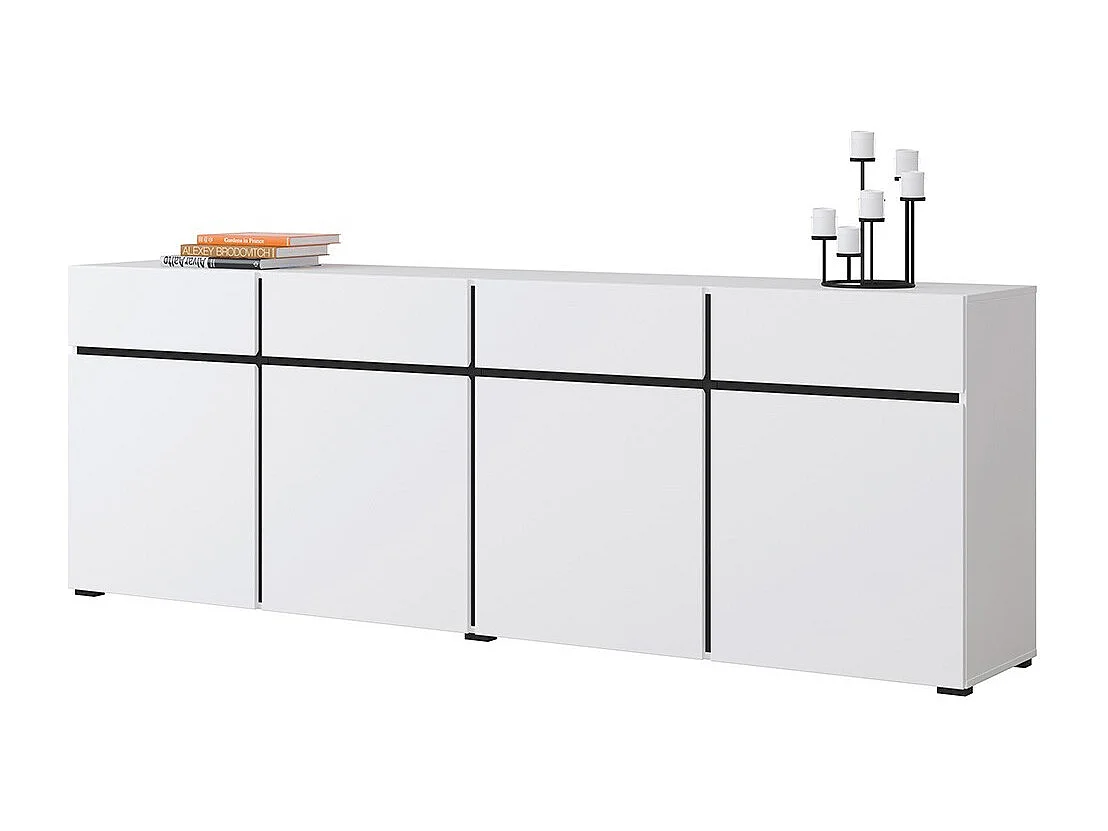 Buffet XL color blanco y negro 225cm colección HAVANA. Aparador de diseño con 4 puertas y 4 cajones.