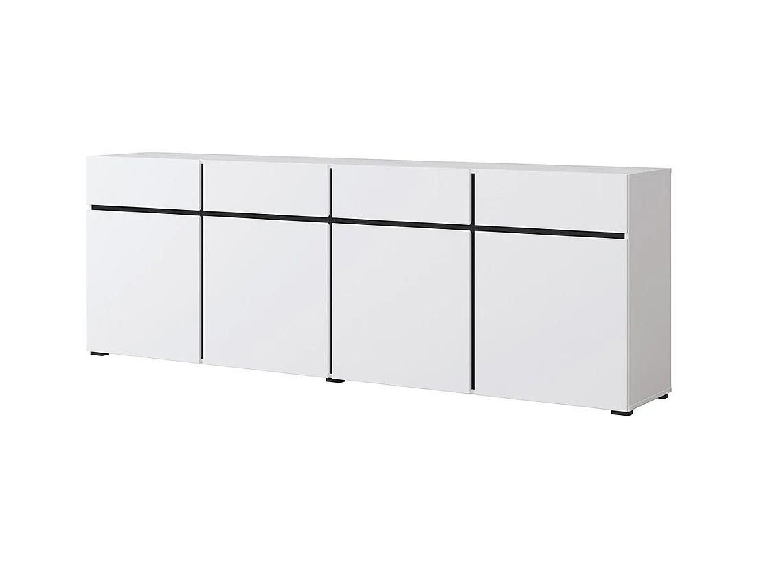 Buffet XL coloris blanc et noir 225cm collection HAVANA. Bahut  design avec 4 portes et 4 tiroirs.