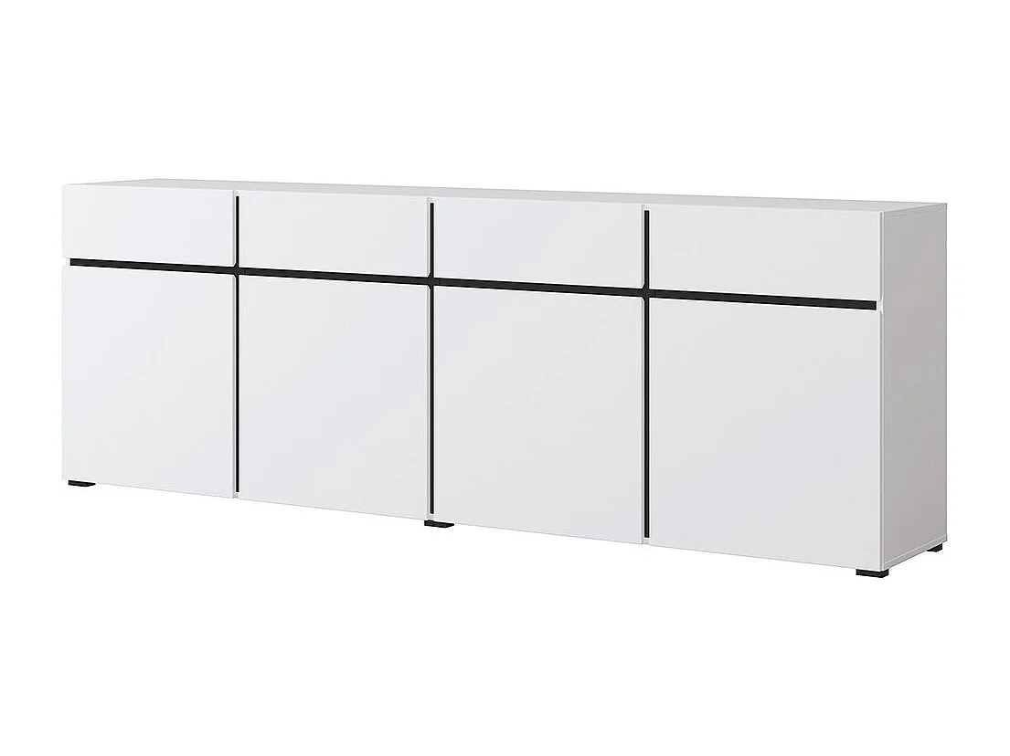 Buffet XL in Weiß und Schwarz 225cm Kollektion HAVANA. Sideboard im Design mit 4 Türen und 4 Schubladen.