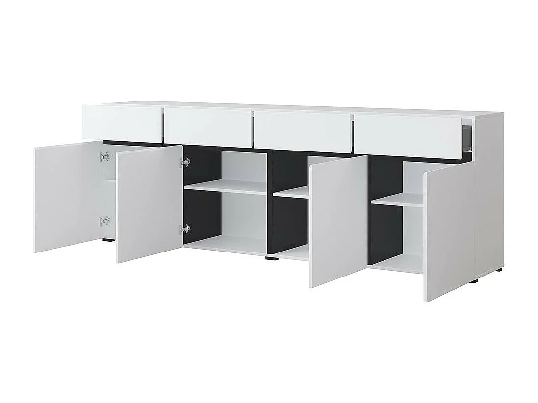 Buffet XL in Weiß und Schwarz 225cm Kollektion HAVANA. Sideboard im Design mit 4 Türen und 4 Schubladen.