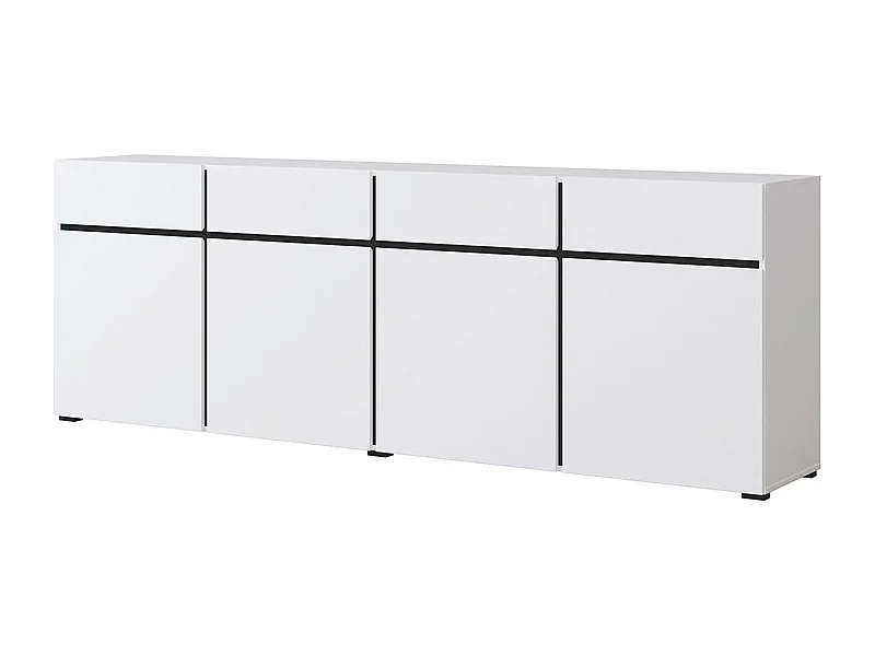 Buffet XL coloris blanc et noir 225cm collection HAVANA. Bahut  design avec 4 portes et 4 tiroirs.