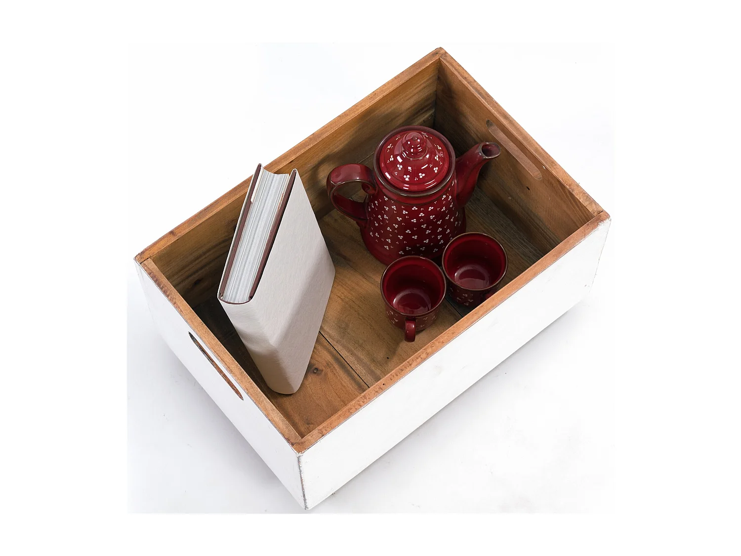 CAISSE EN BOIS BOÎTE Bois de recyclage massif, avec roulettes 06 weiß-landhaus