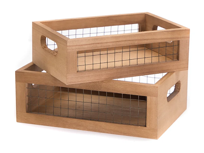 HOLZKISTEN-SET Como 2-tlg. Massivholz, verschiedene Größen naturfarben-schwarz