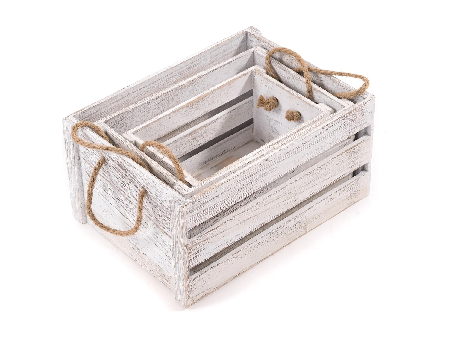 SET DE CAISSES EN BOIS Pays 3-pièces Bois massif, différentes tailles blanc