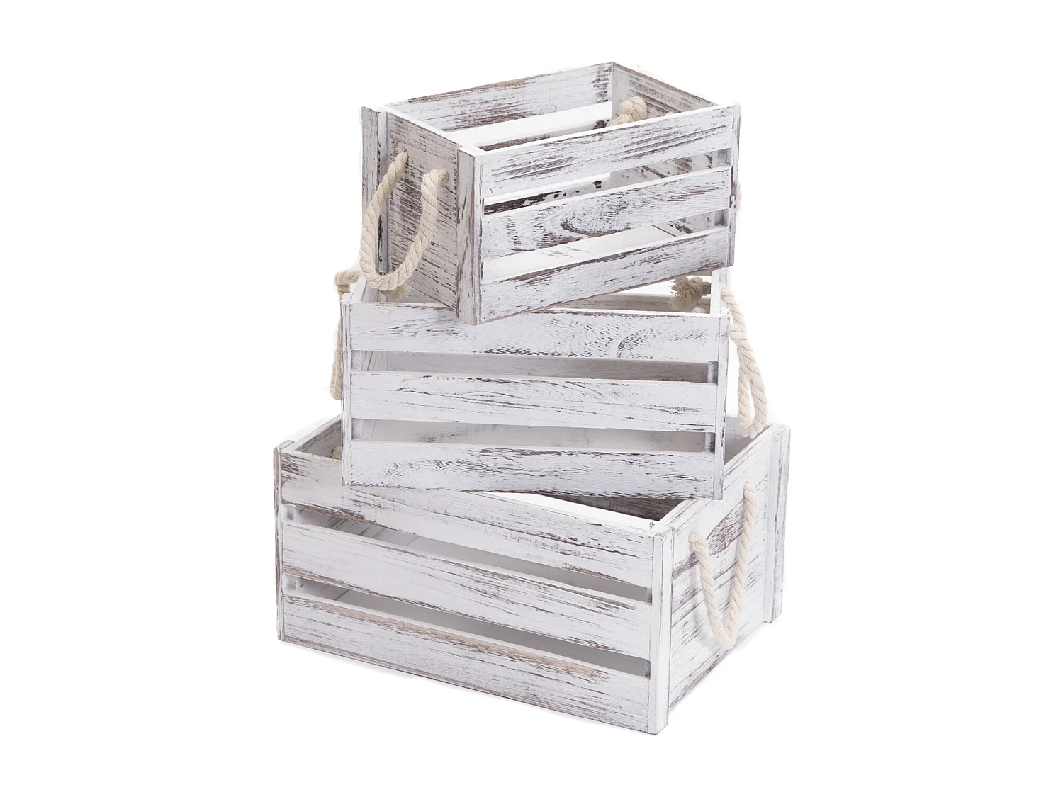 HOLZKISTEN-SET Country 3-tlg Massivholz, verschiedene Größen weiß