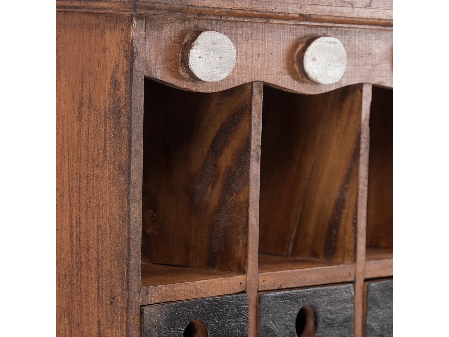 ÉTAGÈRE MURALE Luna Bois de mahogany, avec 4 tiroirs et 3 crochets couleurs naturelles-noir