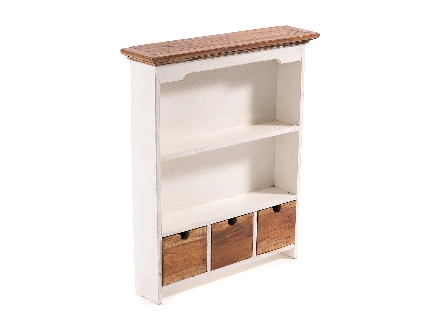 ARMOIRE MURALE Jasmina Bois massif de mahogany, 2 étagères, 3 tiroirs couleurs naturelles