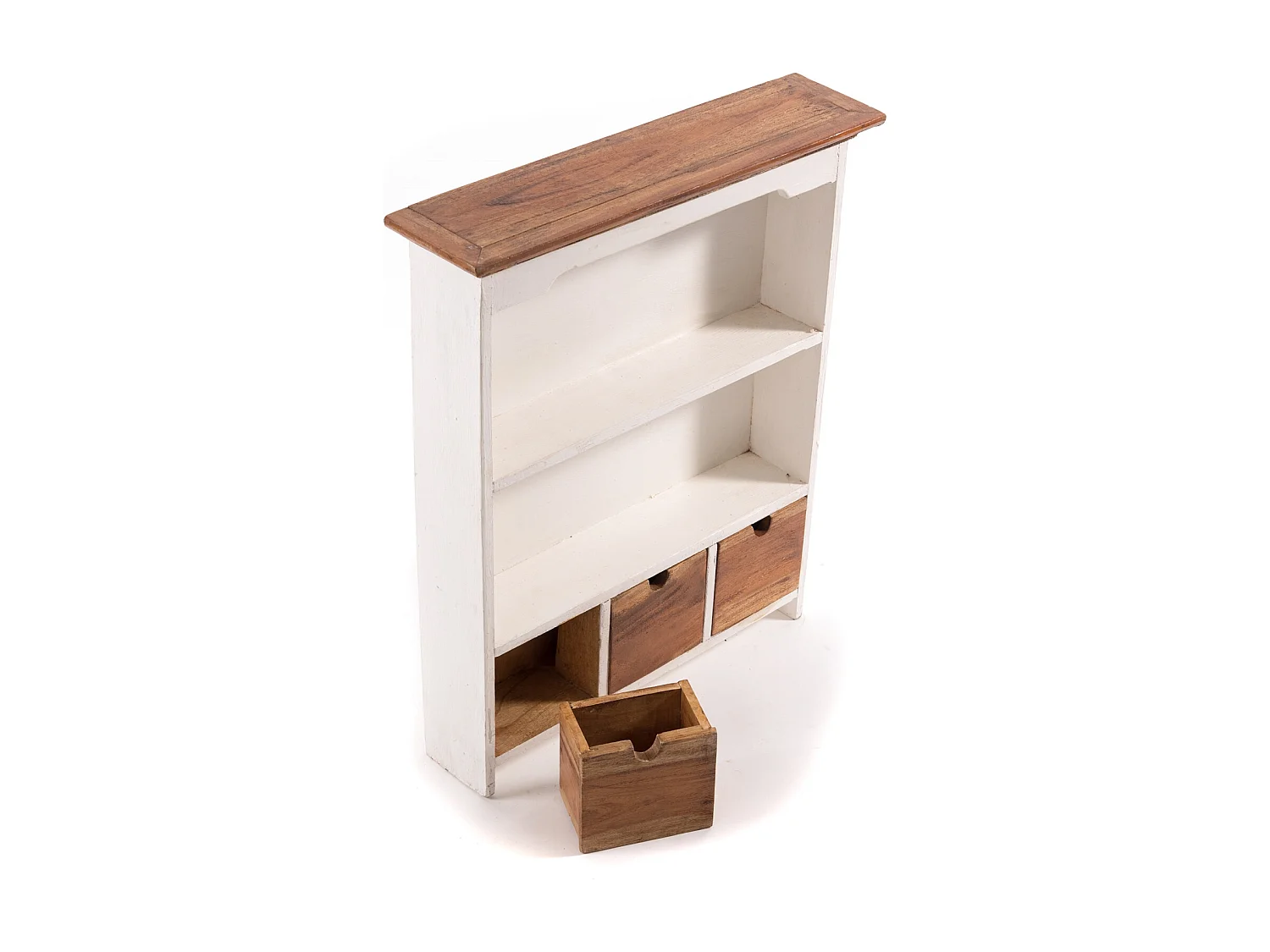 ARMOIRE MURALE Jasmina Bois massif de mahogany, 2 étagères, 3 tiroirs couleurs naturelles