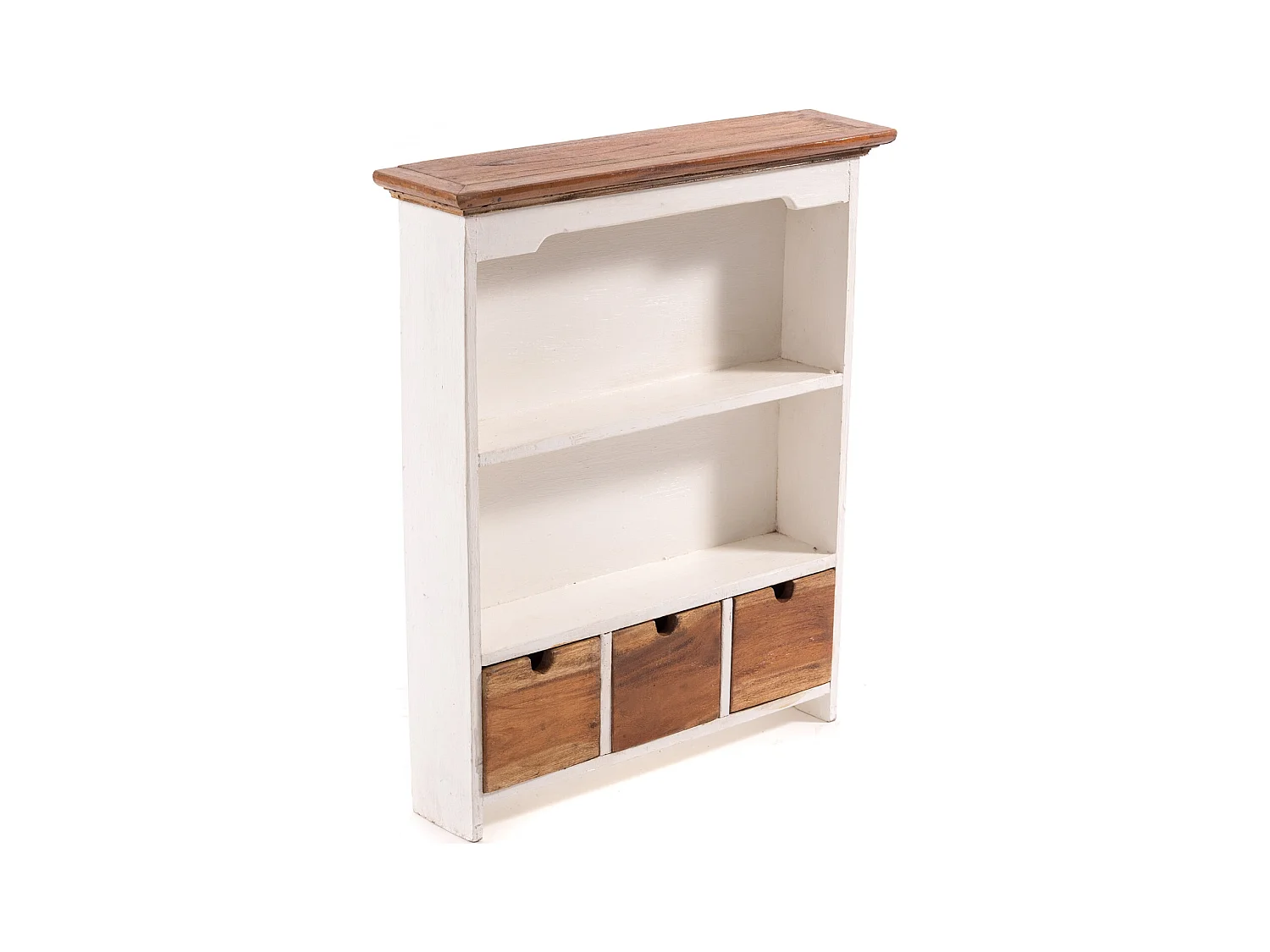 ARMOIRE MURALE Jasmina Bois massif de mahogany, 2 étagères, 3 tiroirs couleurs naturelles