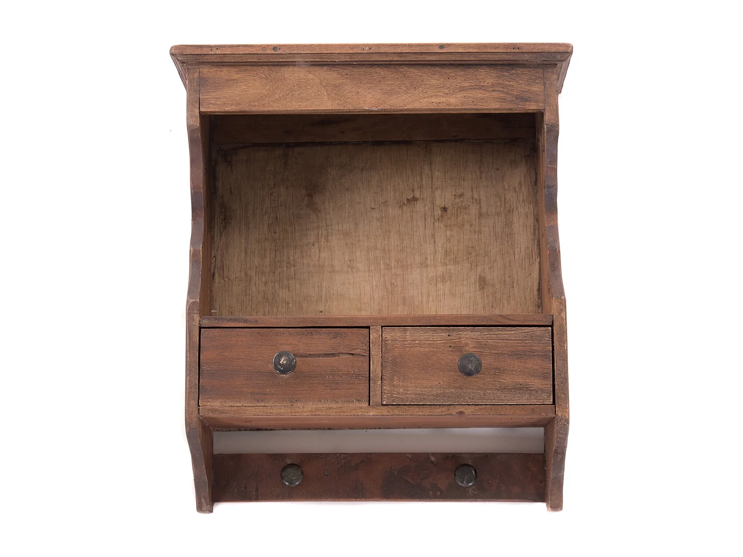 ÉTAGÈRE MURALE Ferme Bois de mahogany, 2 tiroirs et crochets marron