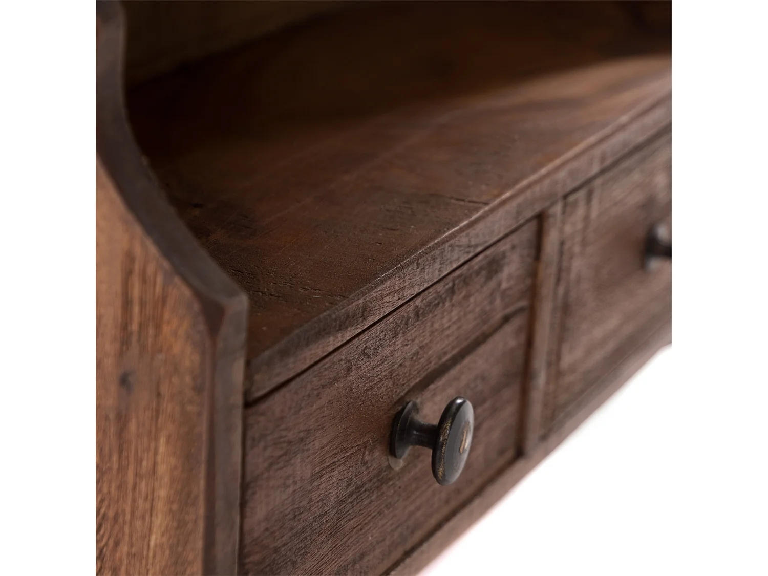 ÉTAGÈRE MURALE Ferme Bois de mahogany, 2 tiroirs et crochets marron