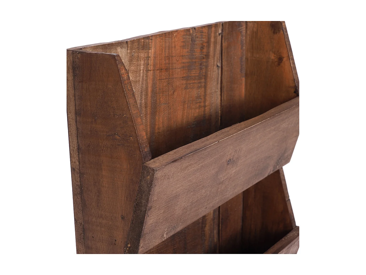 ÉTAGÈRE MURALE À JOURNAUX NOUVELLES 60 Bois massif en acajou, 3 compartiments 02 hellbraun