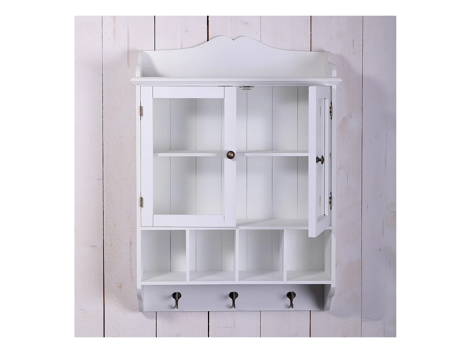 WANDSCHRANK LOTTA 4 Ablagefächer, Glastüren antik-weiß
