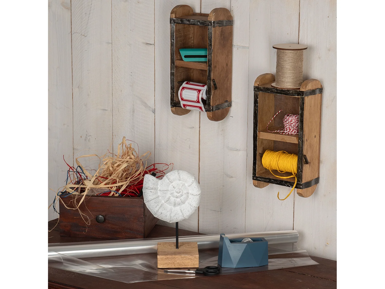 ORGANISATEUR DE RUBAN CADEAU DÉRIVE Bois massif couleurs naturelles