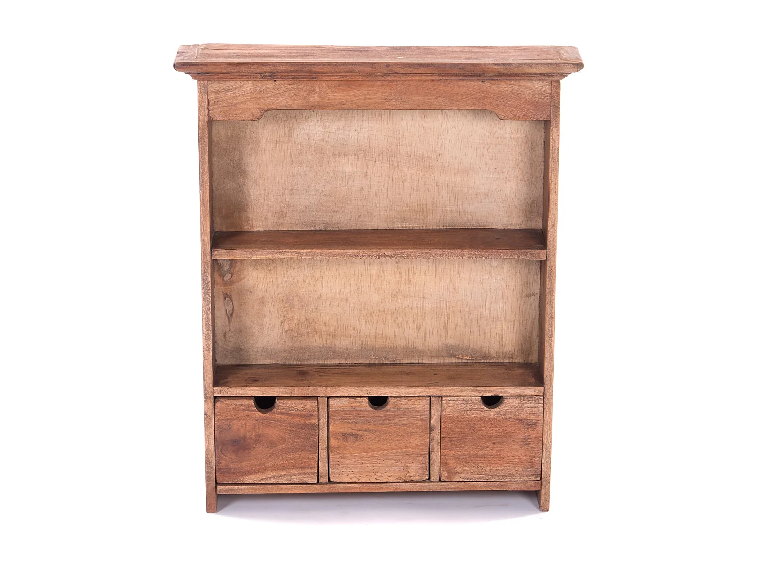 ÉTAGÈRE MURALE Adélia Bois massif de mahogany, 2 niveaux, 3 tiroirs couleurs naturelles