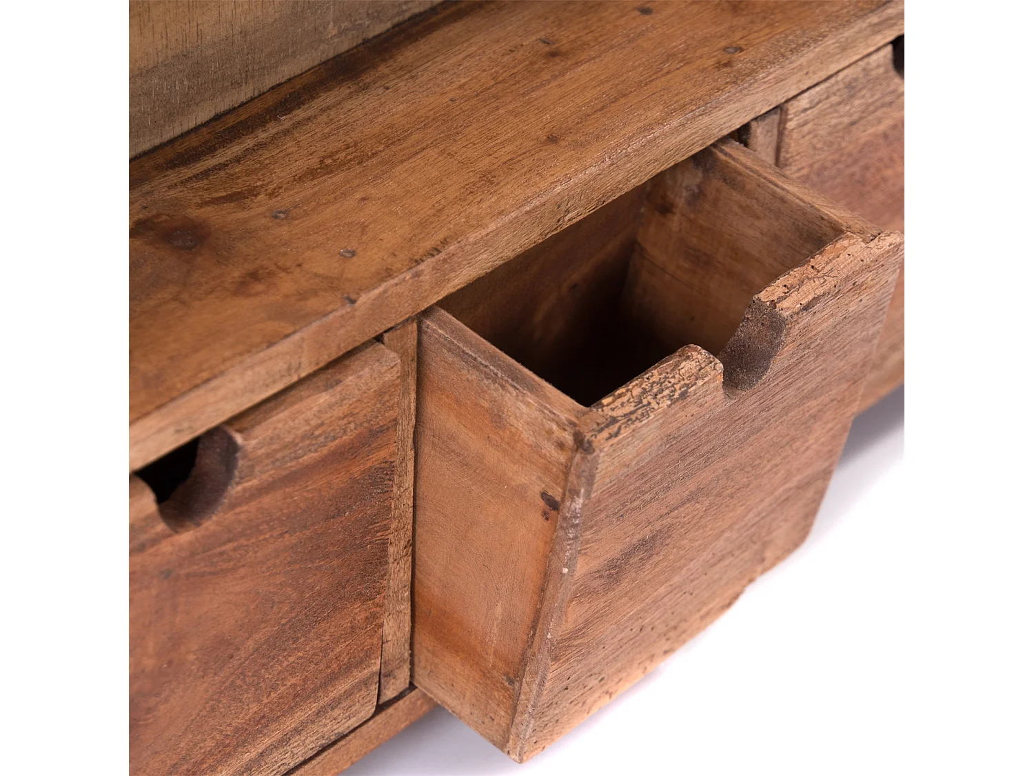 ÉTAGÈRE MURALE Adélia Bois massif de mahogany, 2 niveaux, 3 tiroirs couleurs naturelles