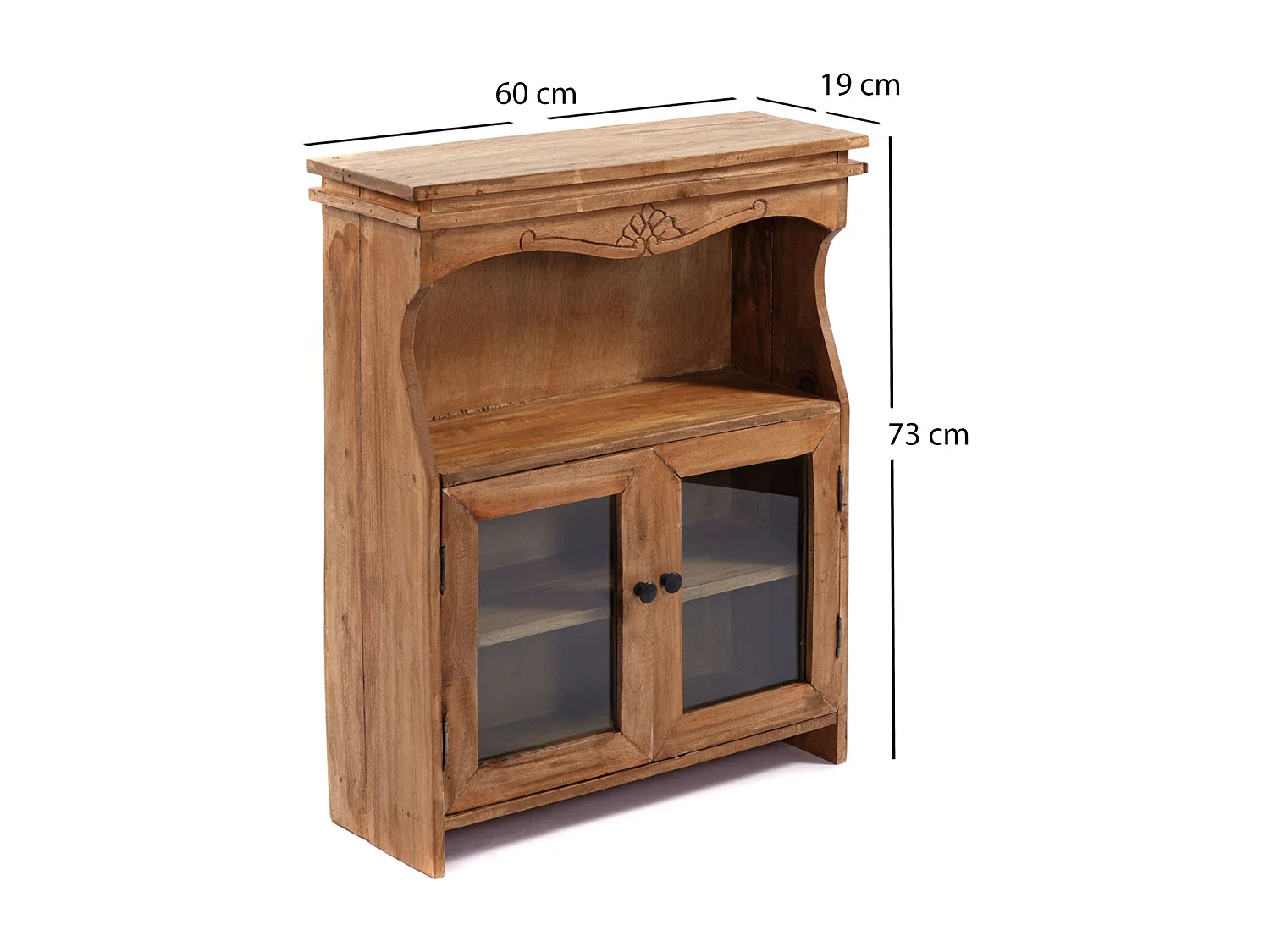 ARMOIRE MURALE Ribera Bois massif en acajou, 2 portes en verre, 3 crochets couleurs naturelles