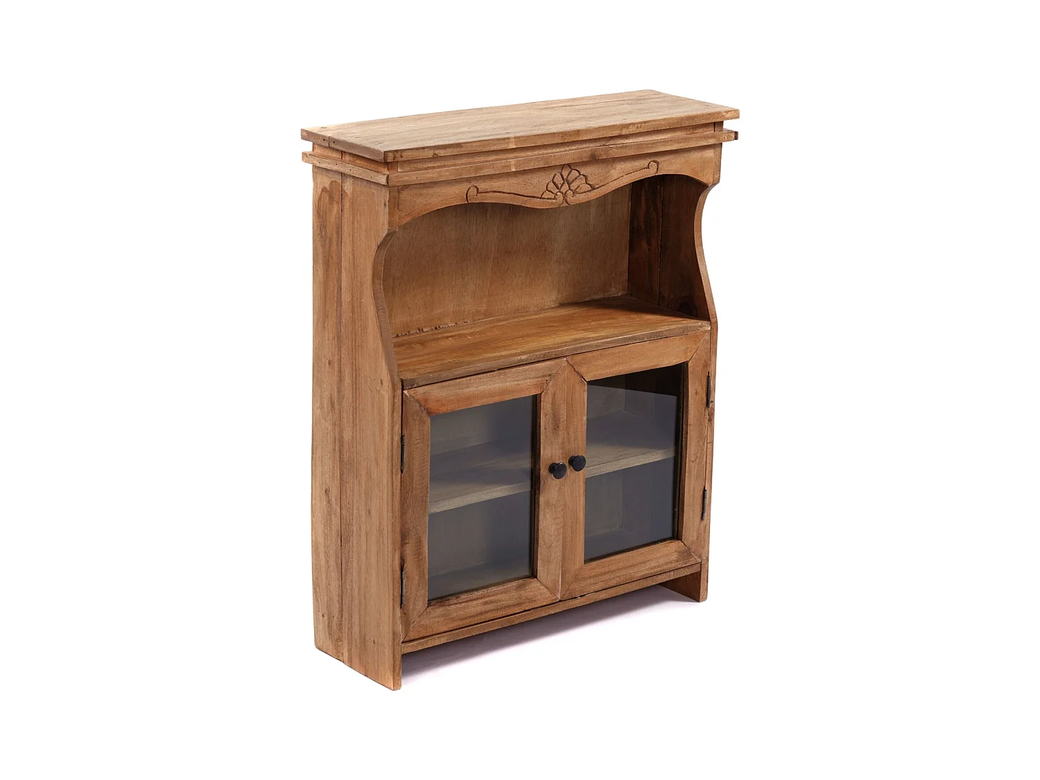 ARMOIRE MURALE Ribera Bois massif en acajou, 2 portes en verre, 3 crochets couleurs naturelles
