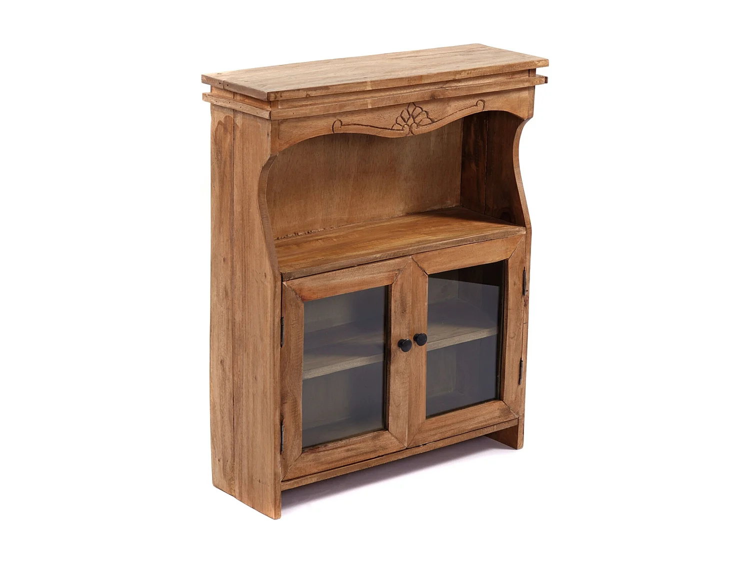 WANDSCHRANK Ribera  Mahagoni Massivholz, 2 Glastüren, 3 Haken naturfarben