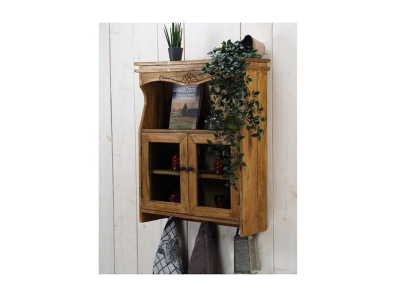 ARMOIRE MURALE Ribera Bois de mahogany, avec des portes en verre couleurs naturelles