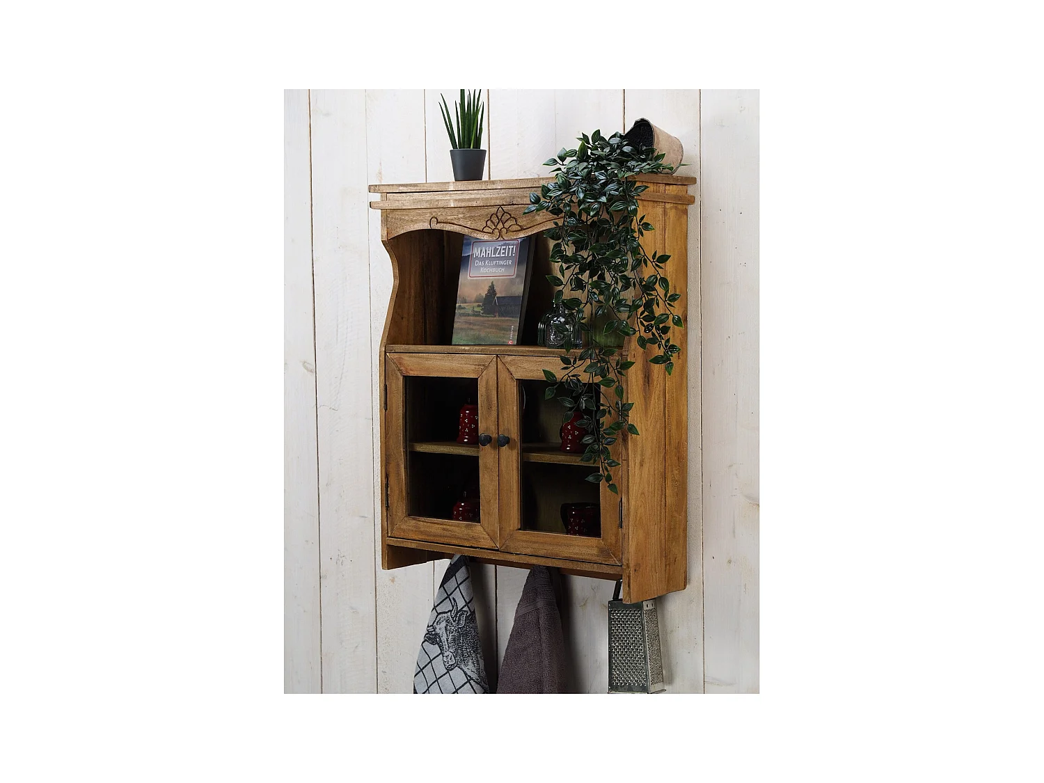 ARMOIRE MURALE Ribera Bois de mahogany, avec des portes en verre couleurs naturelles